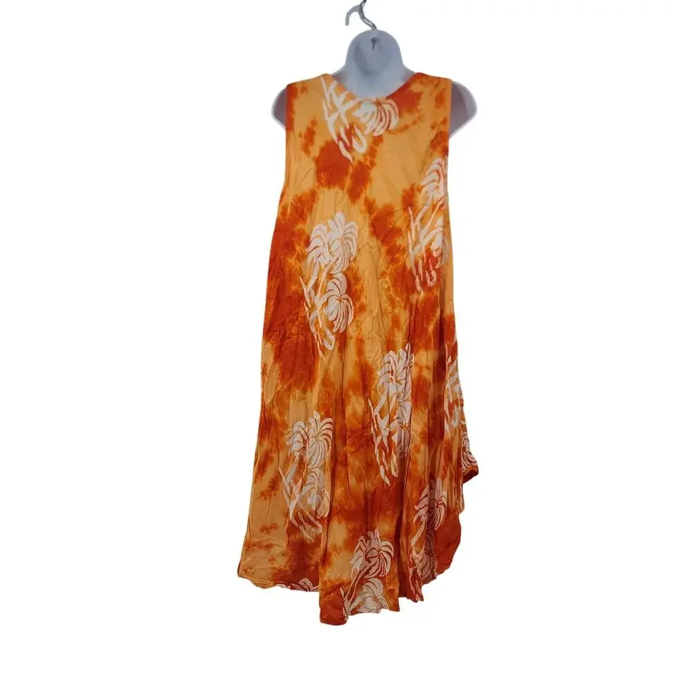 Jessica Taylor Orange Tie Dye tropical Sun Dress Cover up OS Hawaiian Vacation - Picture 2 of 7